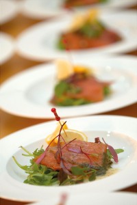 Image: Smoked Deeside Salmon on a bed of lemon balm salad leaves, fresh capers and vinaigrette. © Janie Barclay Photography